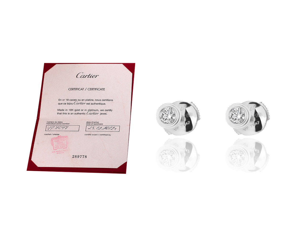 Золотые серьги пусеты с бриллиантами 0.26ct Cartier