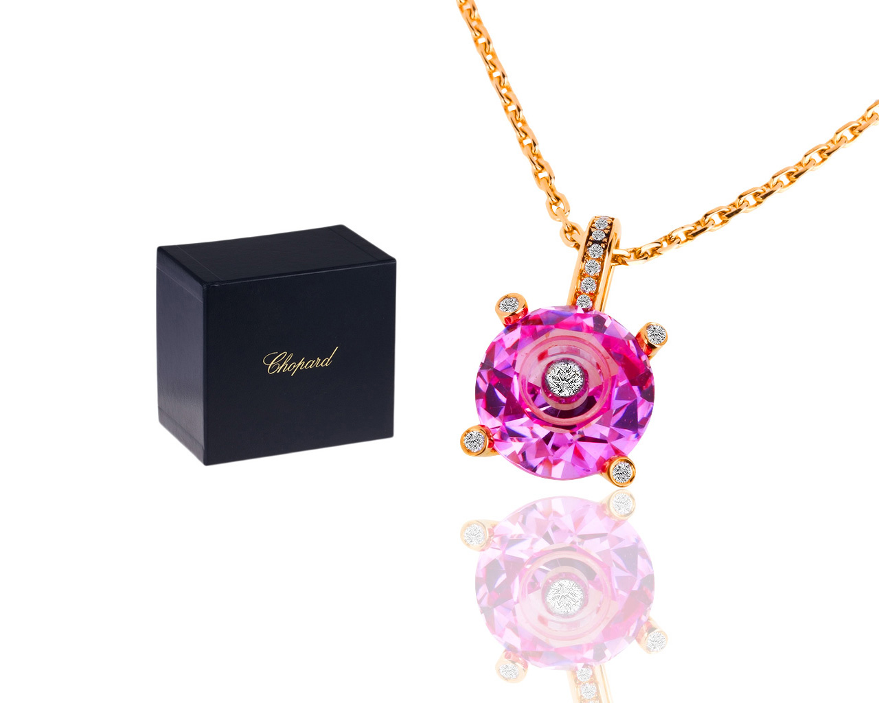 Золотой кулон с розовым сапфиром и бриллиантами Chopard