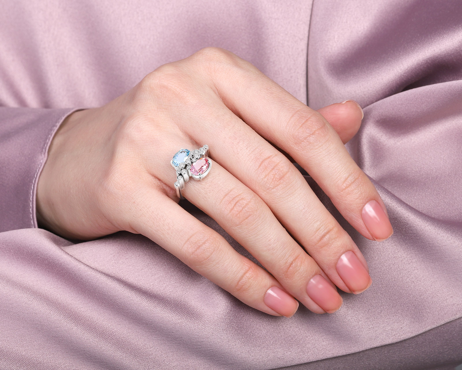 Золотое кольцо с аквамарином 1.20ct и морганитом 0.93ct Evgeny Matveev