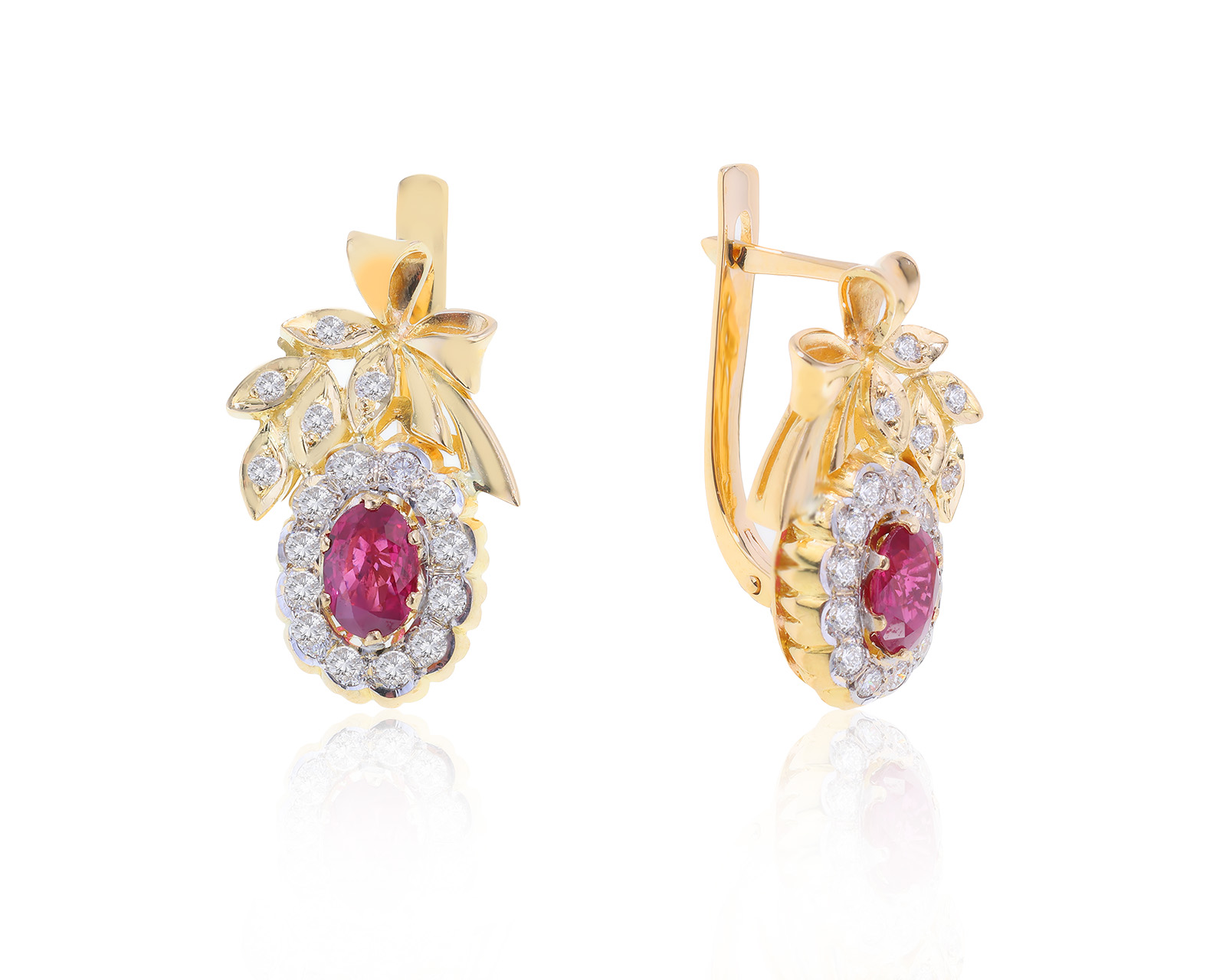 Изящные золотые серьги с рубинами 1.43ct 100423/2