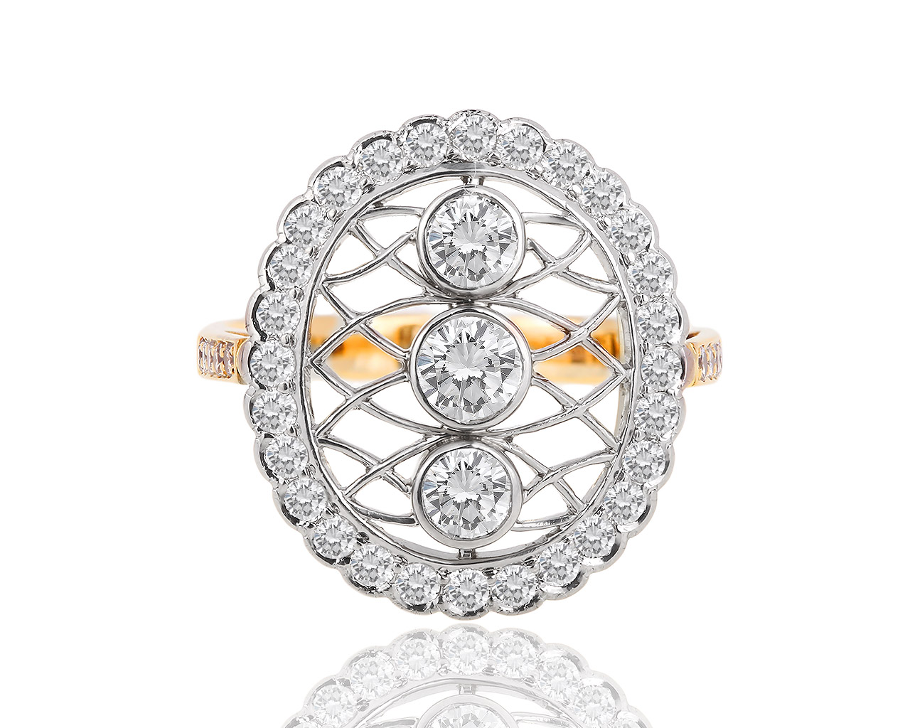 Элегантное золотое кольцо с бриллиантами 1.72ct