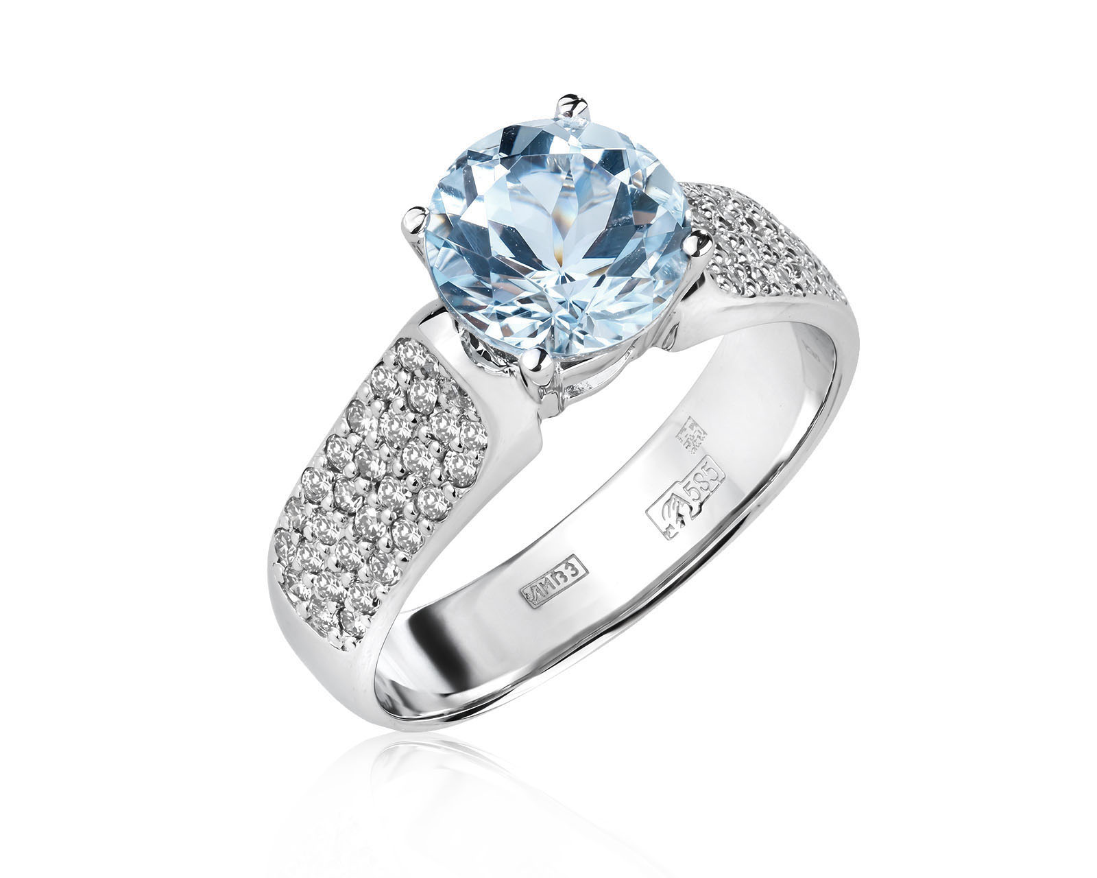 Золотое кольцо с аквамарином 2.00ct и бриллиантами 0.53ct 080626/39