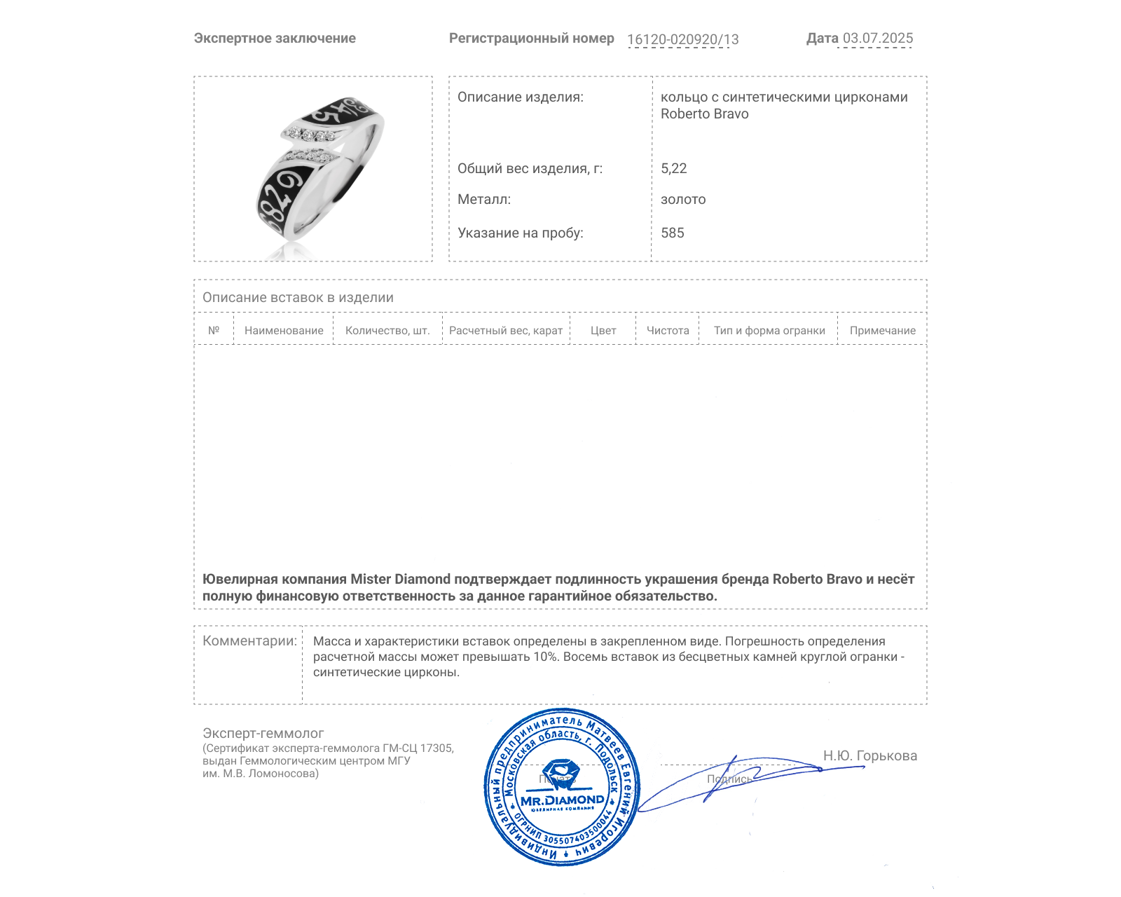 Оригинальное золотое кольцо с эмалью Roberto Bravo