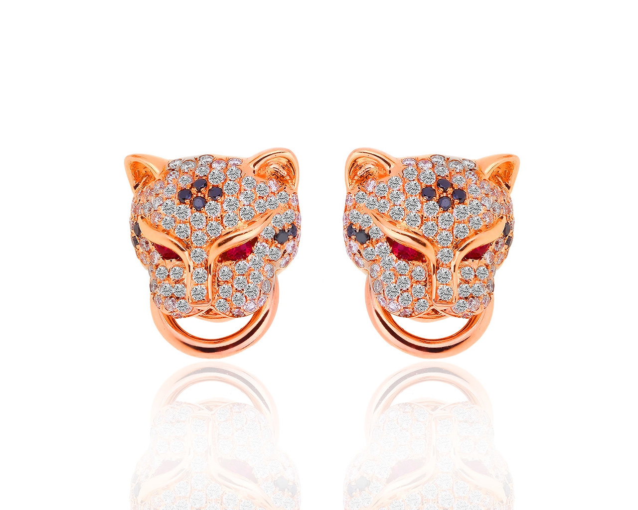 Золотые серьги "пантеры" с бриллиантами 1.22ct 191218/15