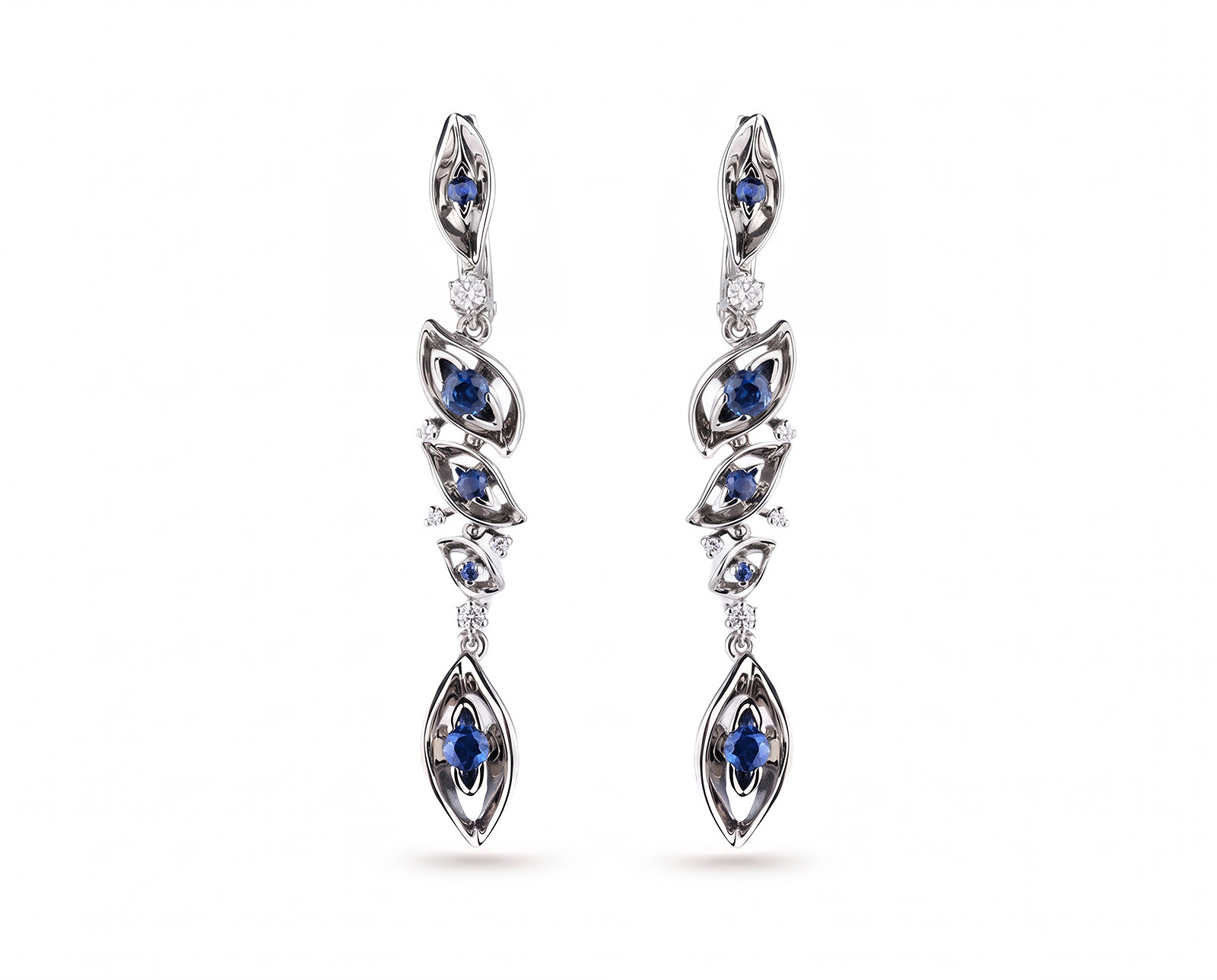 Золотые серьги с сапфирами 0.82ct и бриллиантами 0.24ct 010926/3