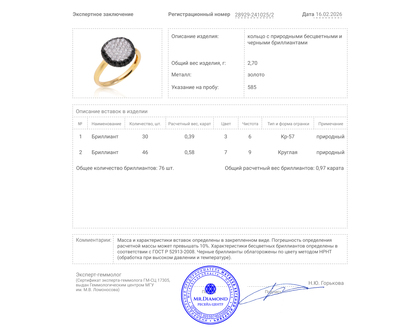 Золотое кольцо с бриллиантами 0.97ct
