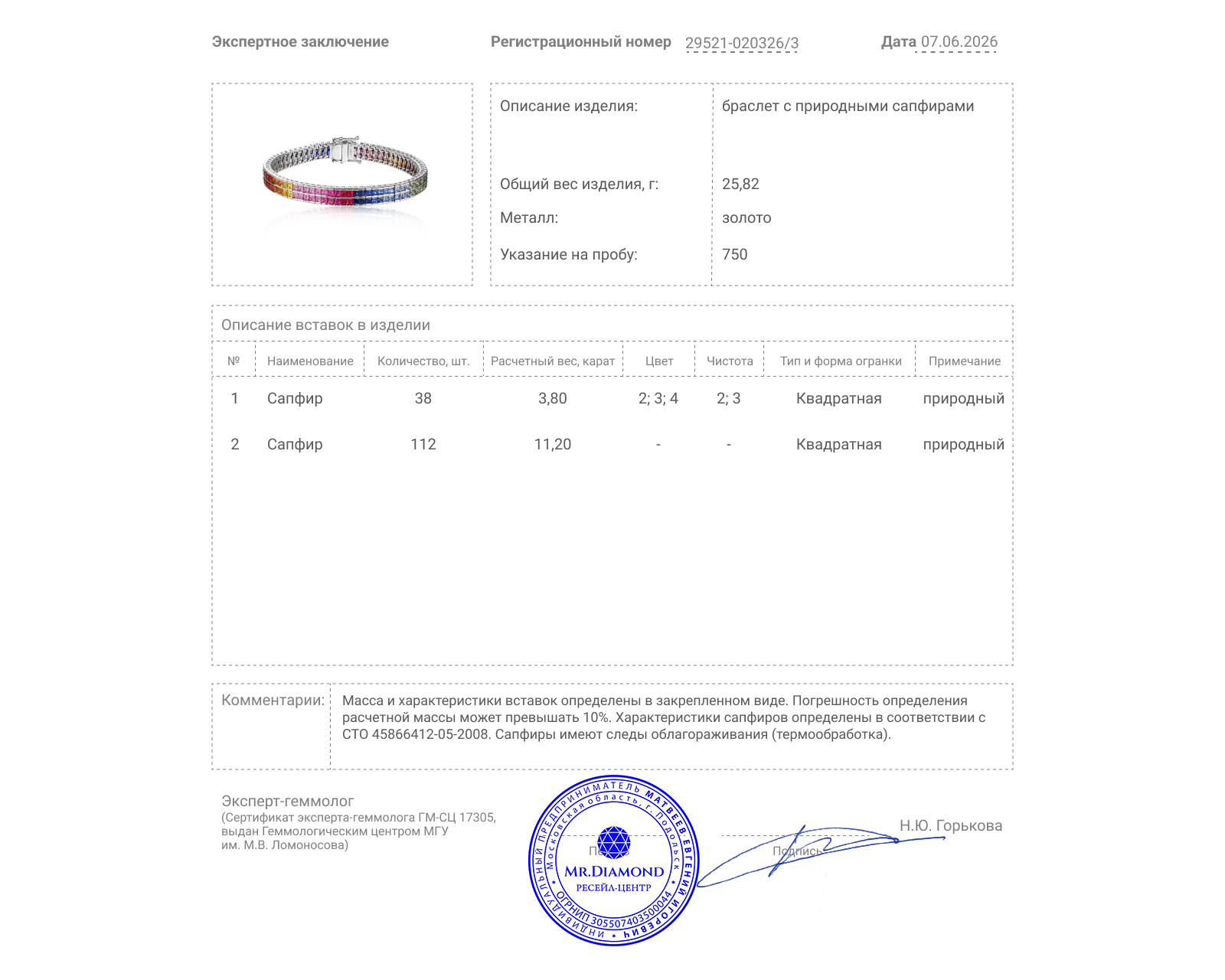 Золотой браслет с синими 3.80ct и цветными 11.20ct сапфирами