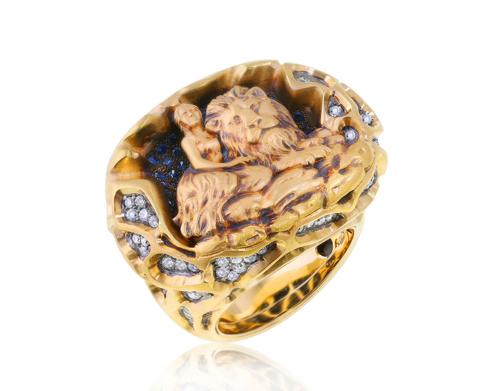 Золотое кольцо с сапфирами 0.56ct и бриллиантами 1.53ct