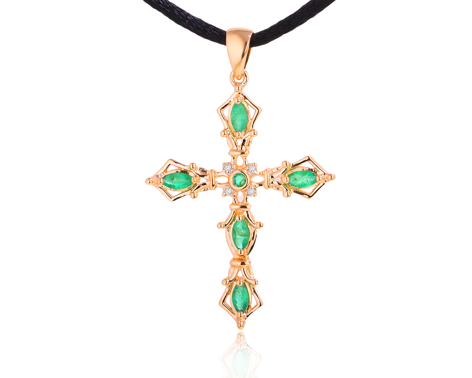 Золотой кулон с изумрудами 0.68ct и бриллиантами 0.02ct