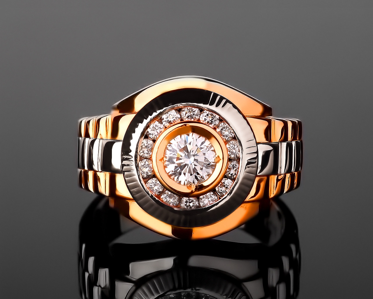 Солидное золотое кольцо с бриллиантами 0.95ct 170617/10