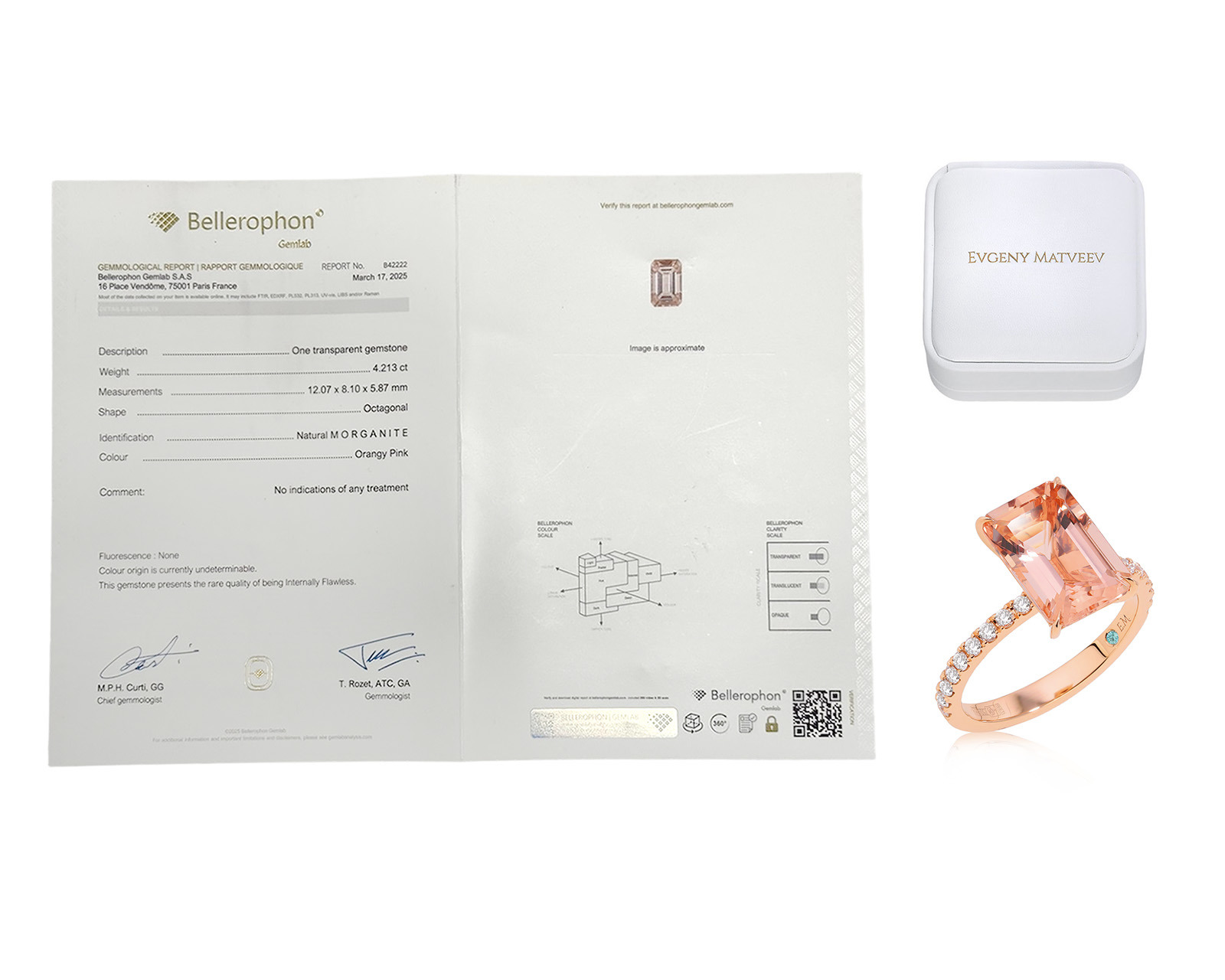 Золотое кольцо с морганитом 4.21ct Evgeny Matveev