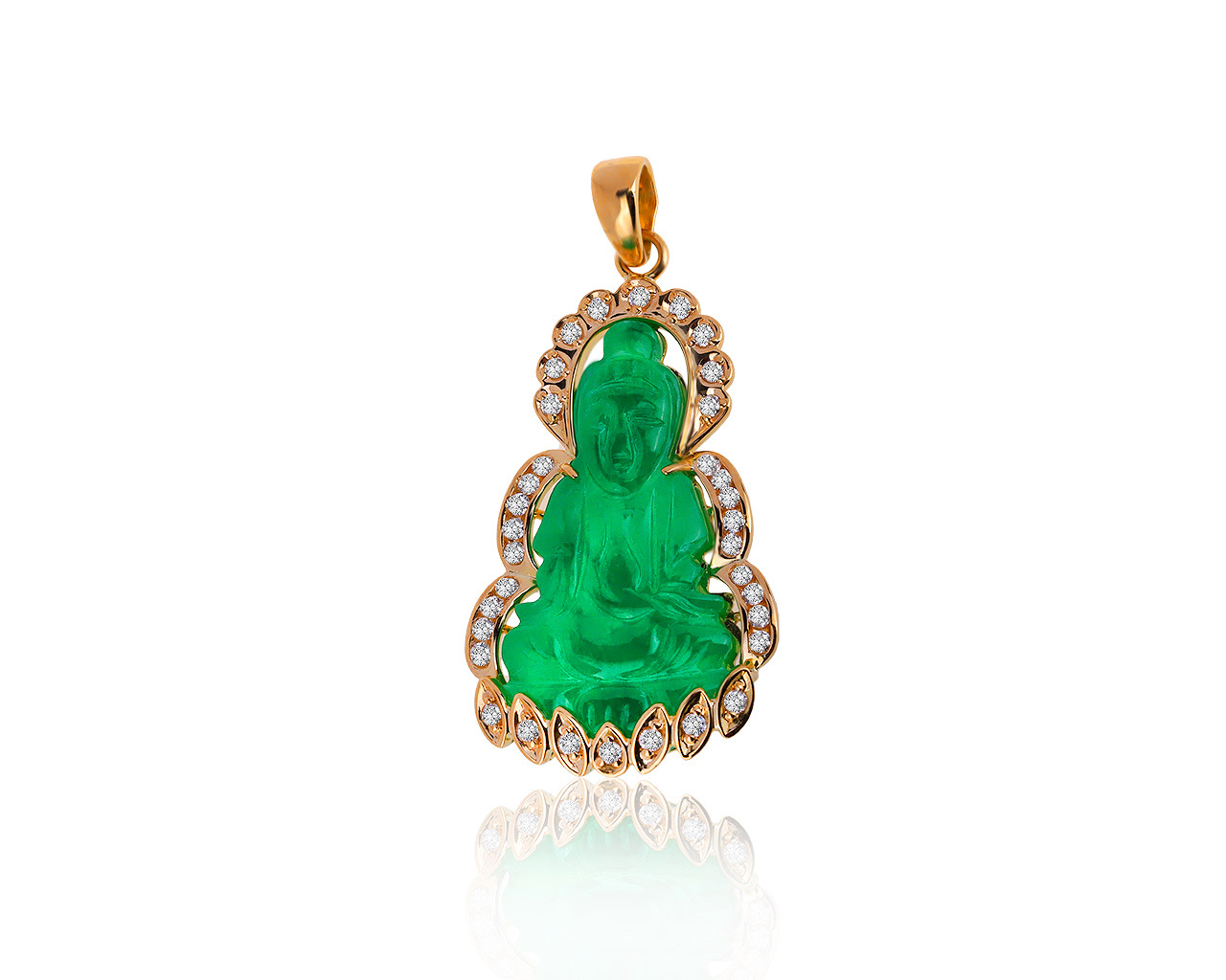 Царский золотой нефритовый кулон с бриллиантами 0.60ct