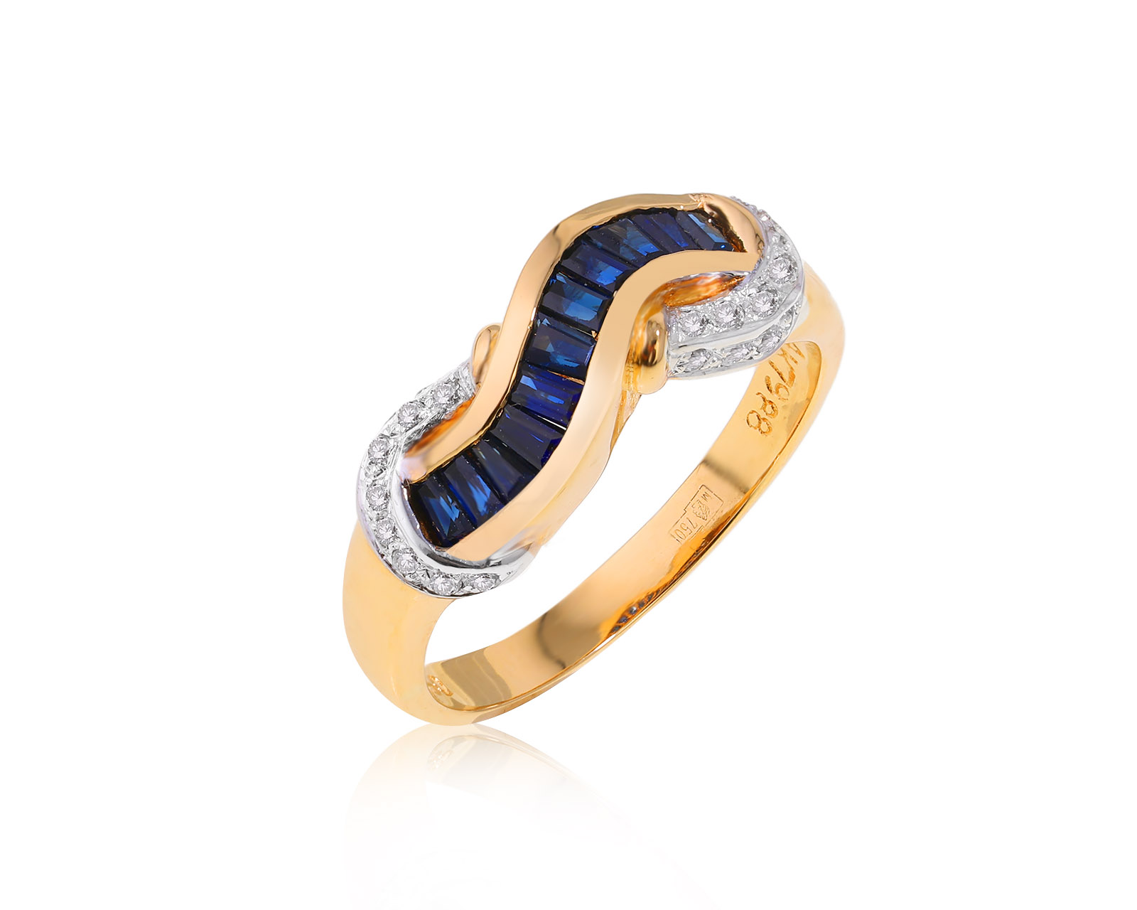 Золотое кольцо с сапфирами 0.55ct и бриллиантами 0.12ct 170524/4