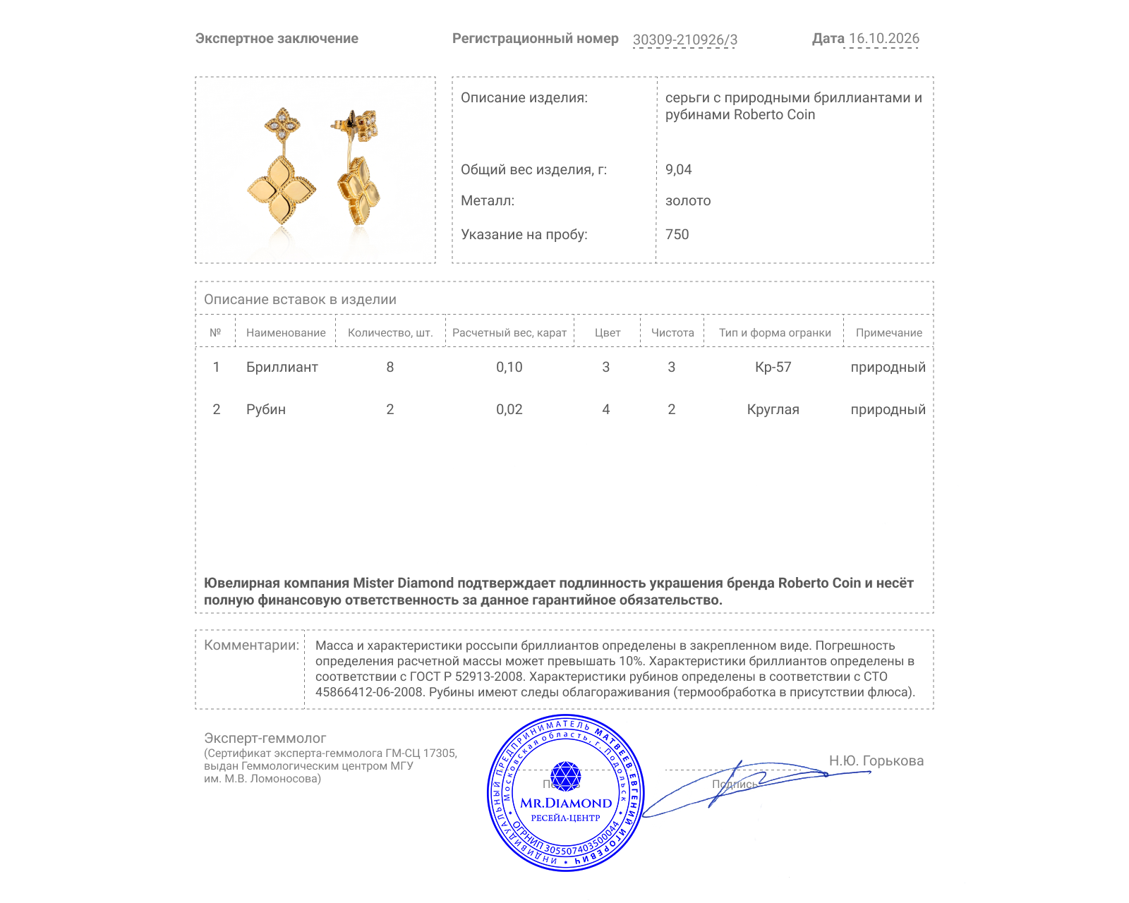 Оригинальные золотые серьги с бриллиантами 0.10ct Roberto Coin Princess Flower