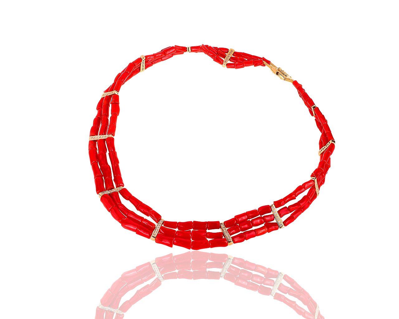 Ожерелье с кораллами и бриллиантами 0.60ct 260718/1