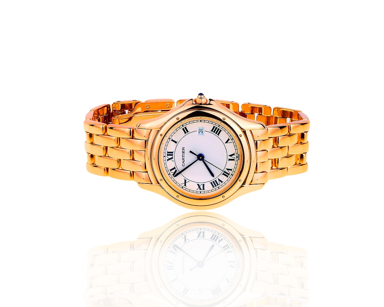 Оригинальные золотые часы с сапфиром 0.10ct Cartier 080519/1