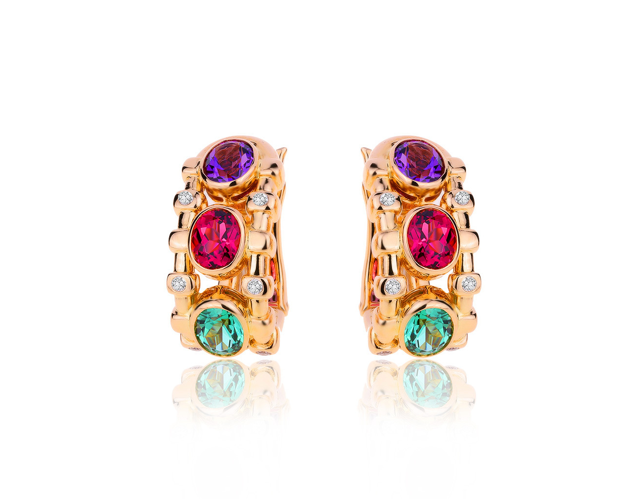 Оригинальные золотые серьги с цветными камнями 3.33ct Dior 080320/2
