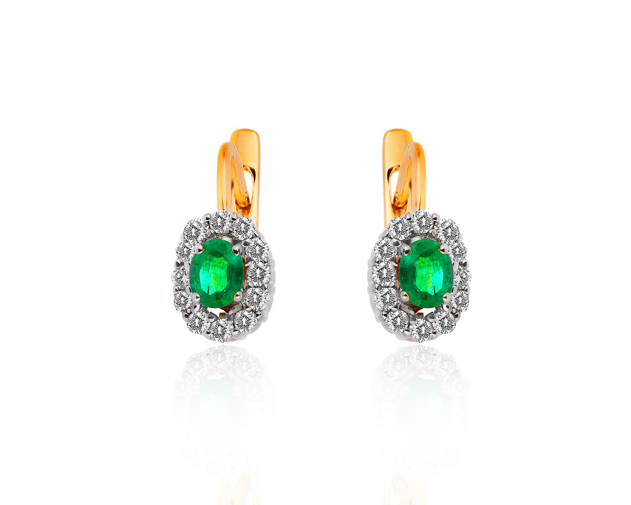 Золотые серьги с бриллиантами 0.46ct и изумрудами 0.51ct 100519/14