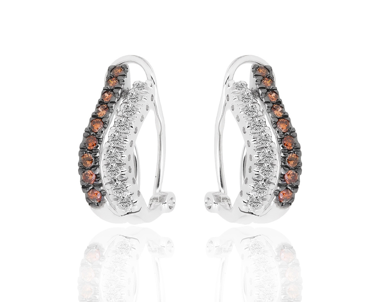 Золотые серьги с белыми и коньячными бриллиантами 0.61ct 161218/12