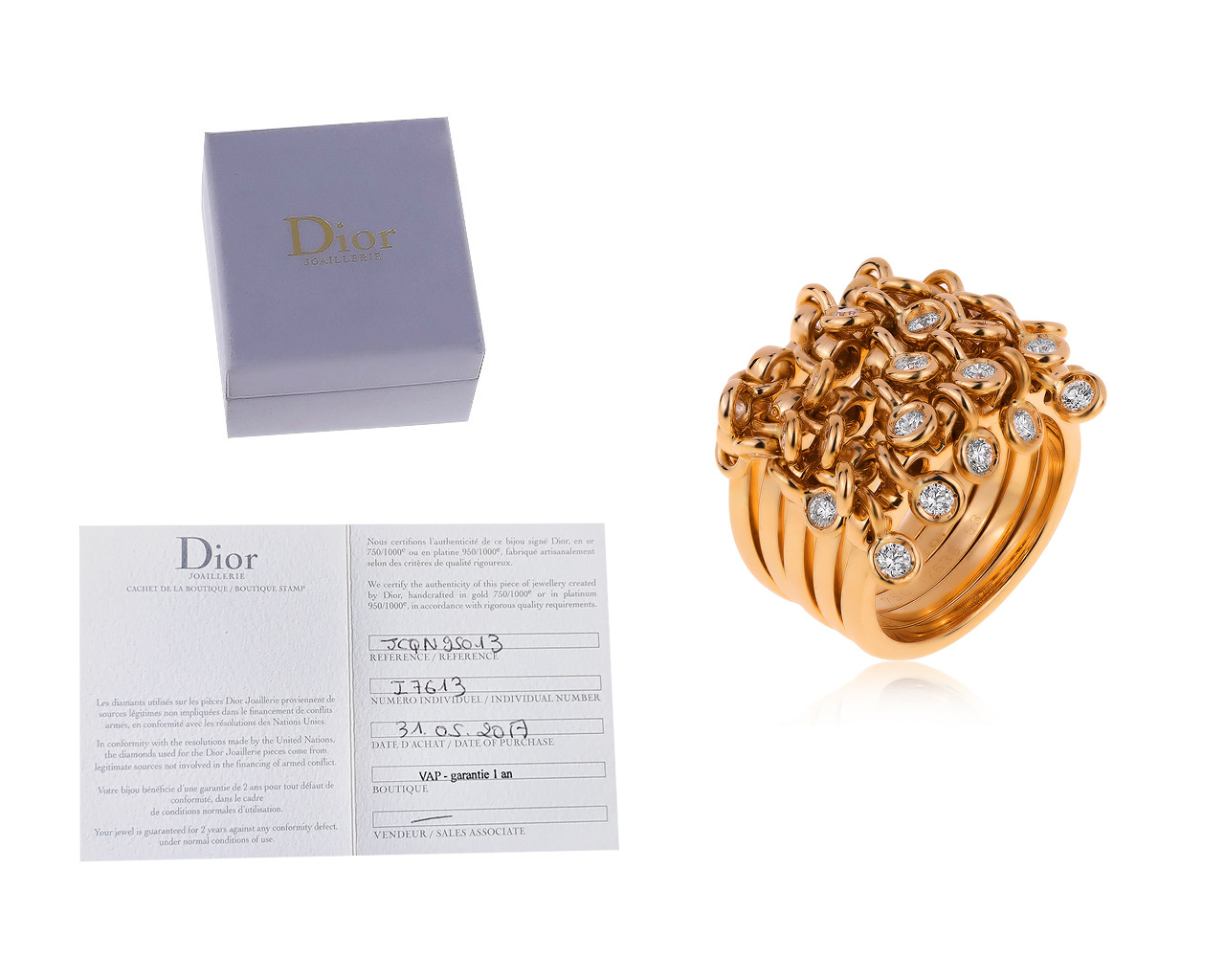 Оригинальное золотое кольцо с бриллиантами 1.25ct Dior