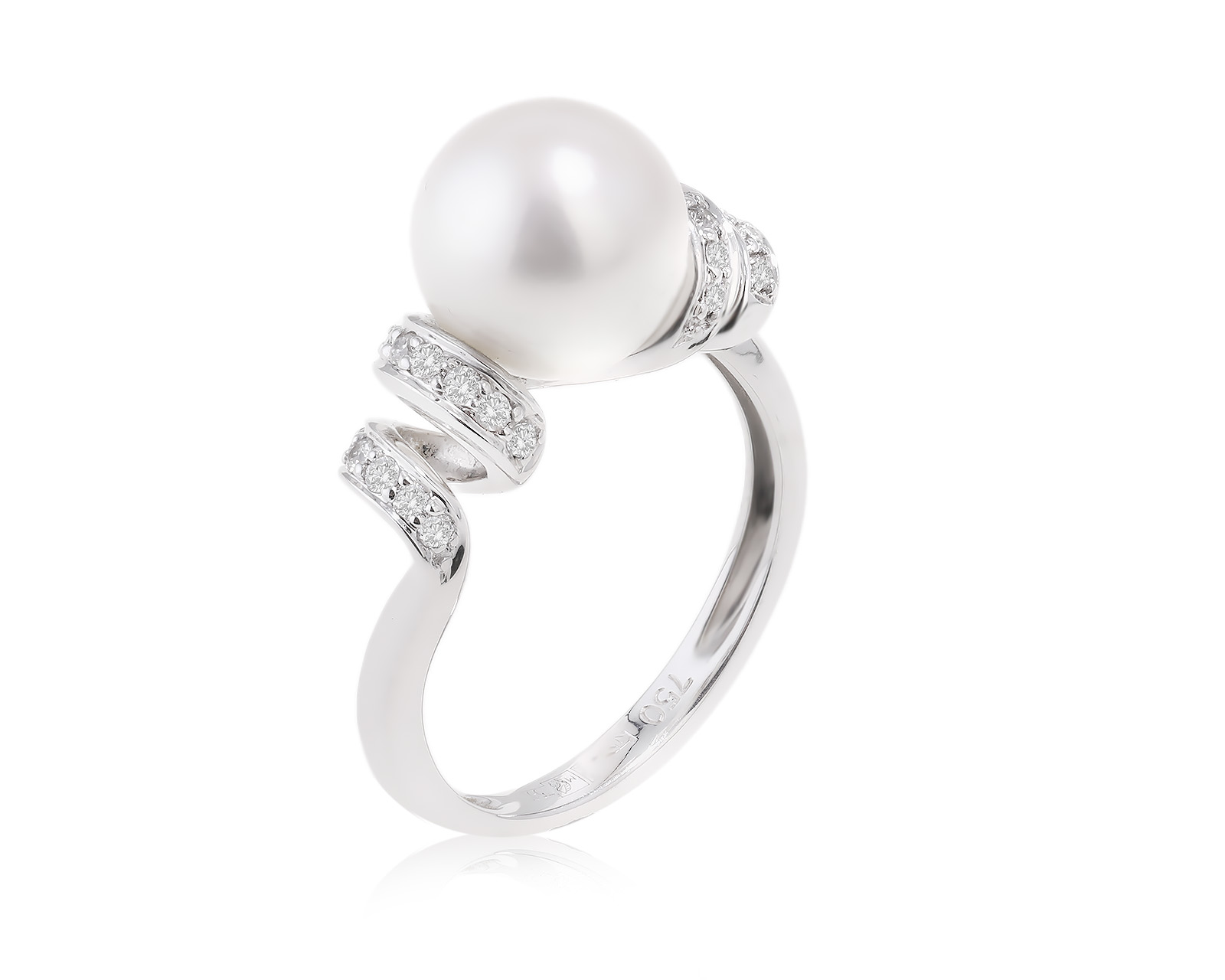Золотое кольцо с жемчугом 8.89 мм и бриллиантами 0.15ct 281123/7