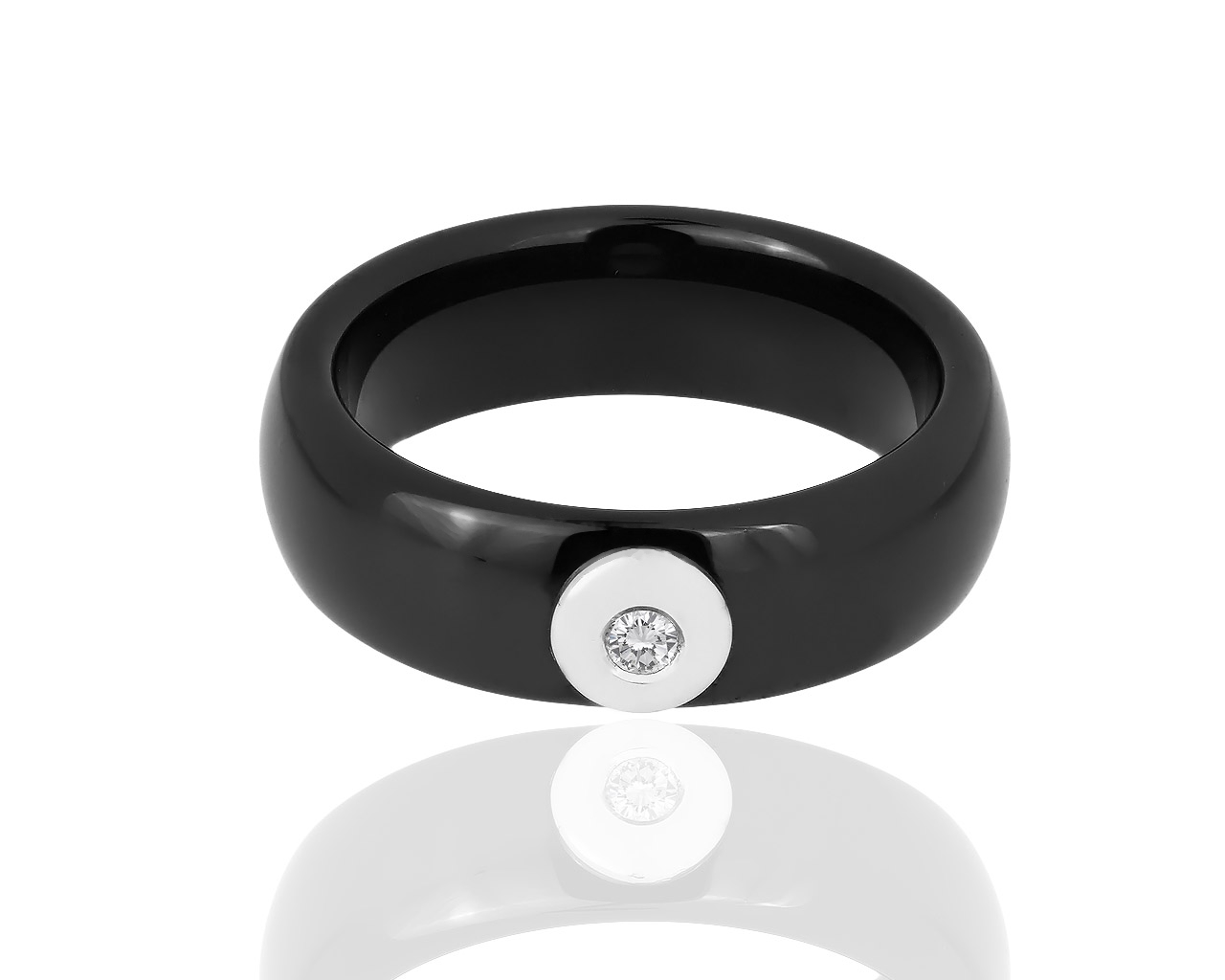 Красивое кольцо из черной керамики с бриллиантом 0.05ct 110119/9