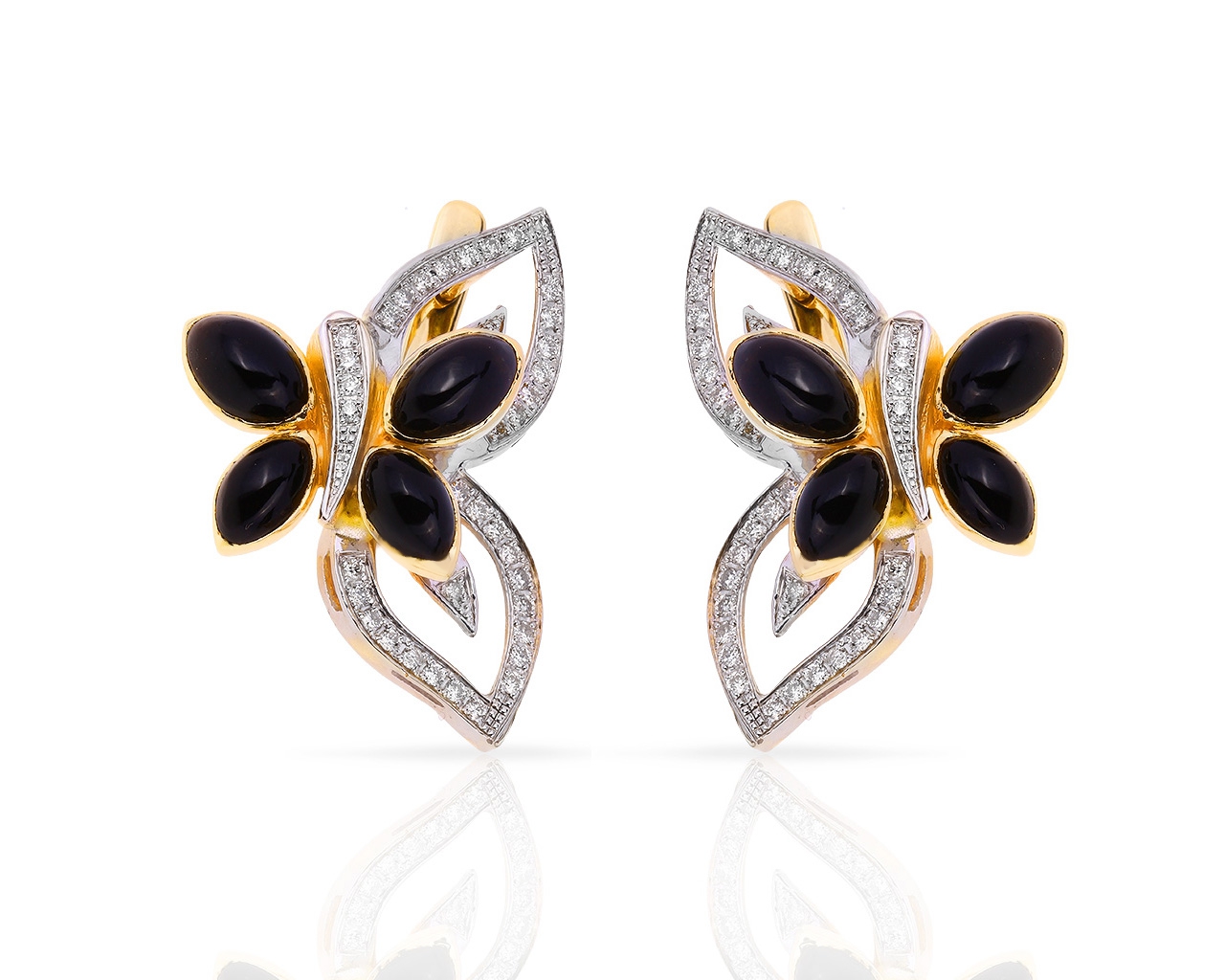 Золотые серьги с черными агатами и бриллиантами 0.55ct 250418/11