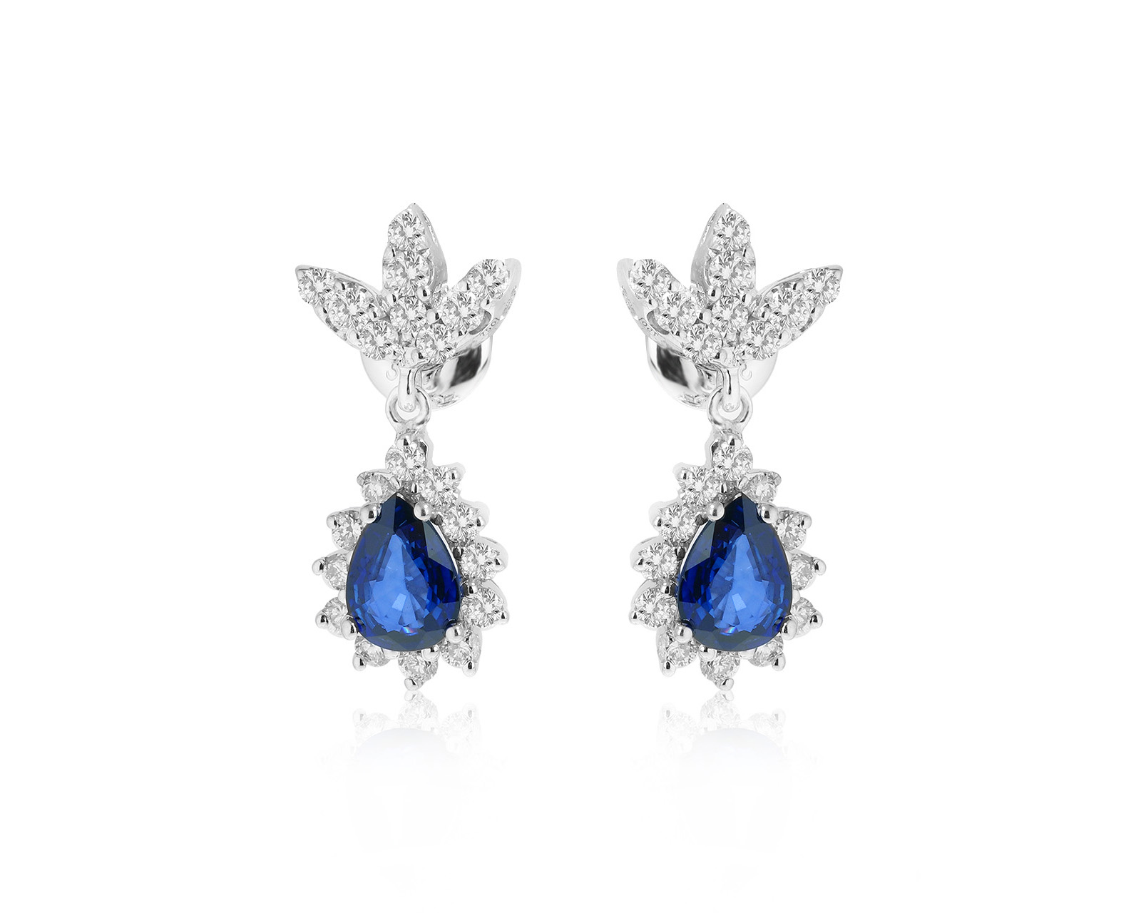 Праздничные золотые серьги с сапфирами 1.72ct