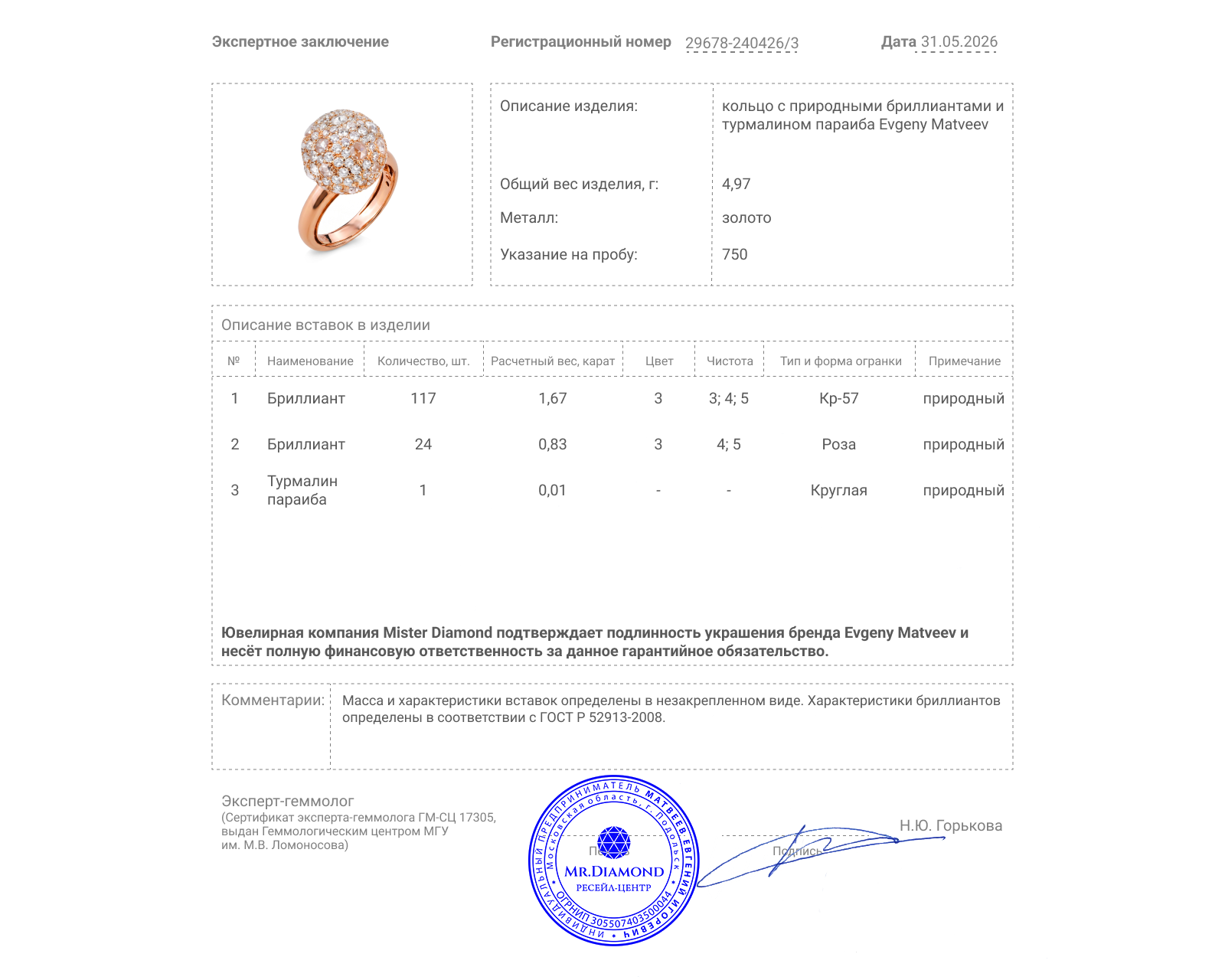 Золотое кольцо с бриллиантами 2.50ct Evgeny Matveev Bowl