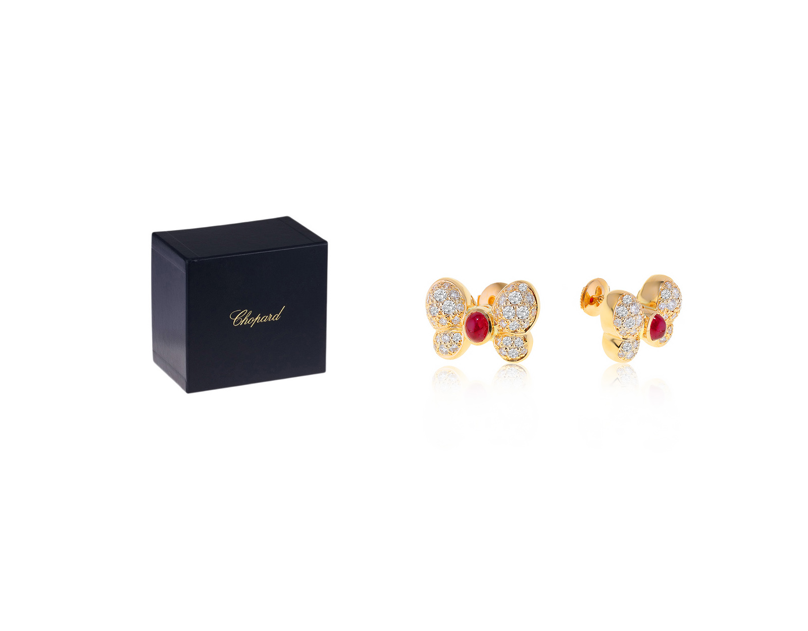 Оригинальные золотые серьги с рубинами 1.09ct Chopard