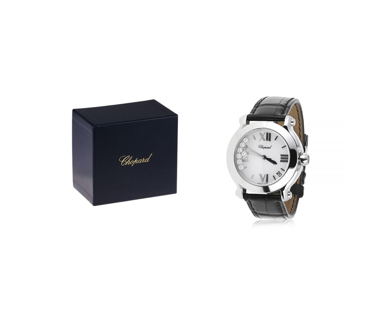 Оригинальные стальные часы с бриллиантами 0.39ct Chopard Happy Sport