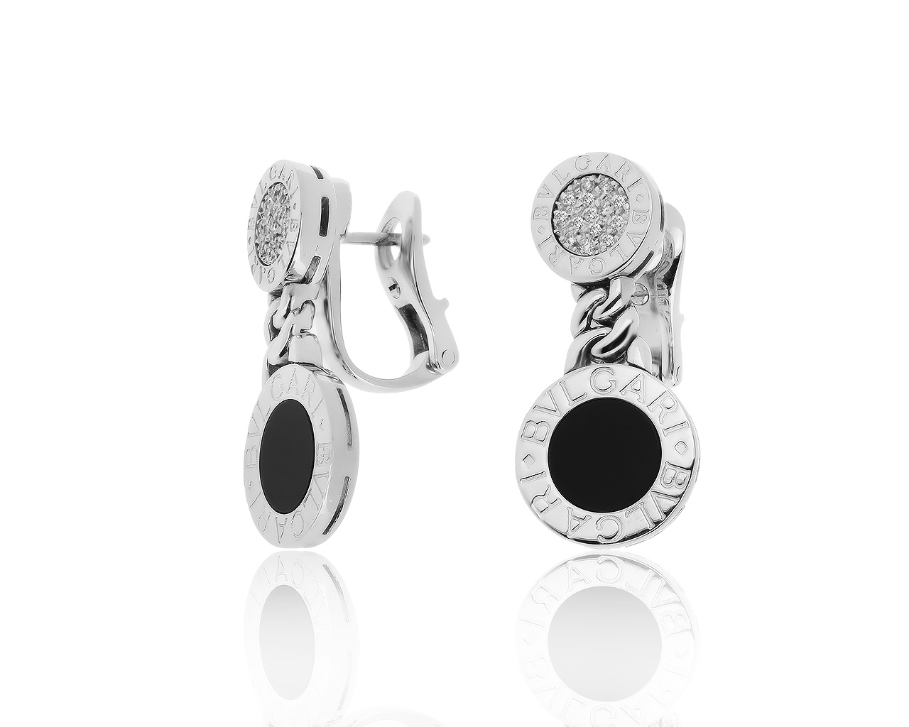 Оригинальные золотые серьги с ониксом Bvlgari