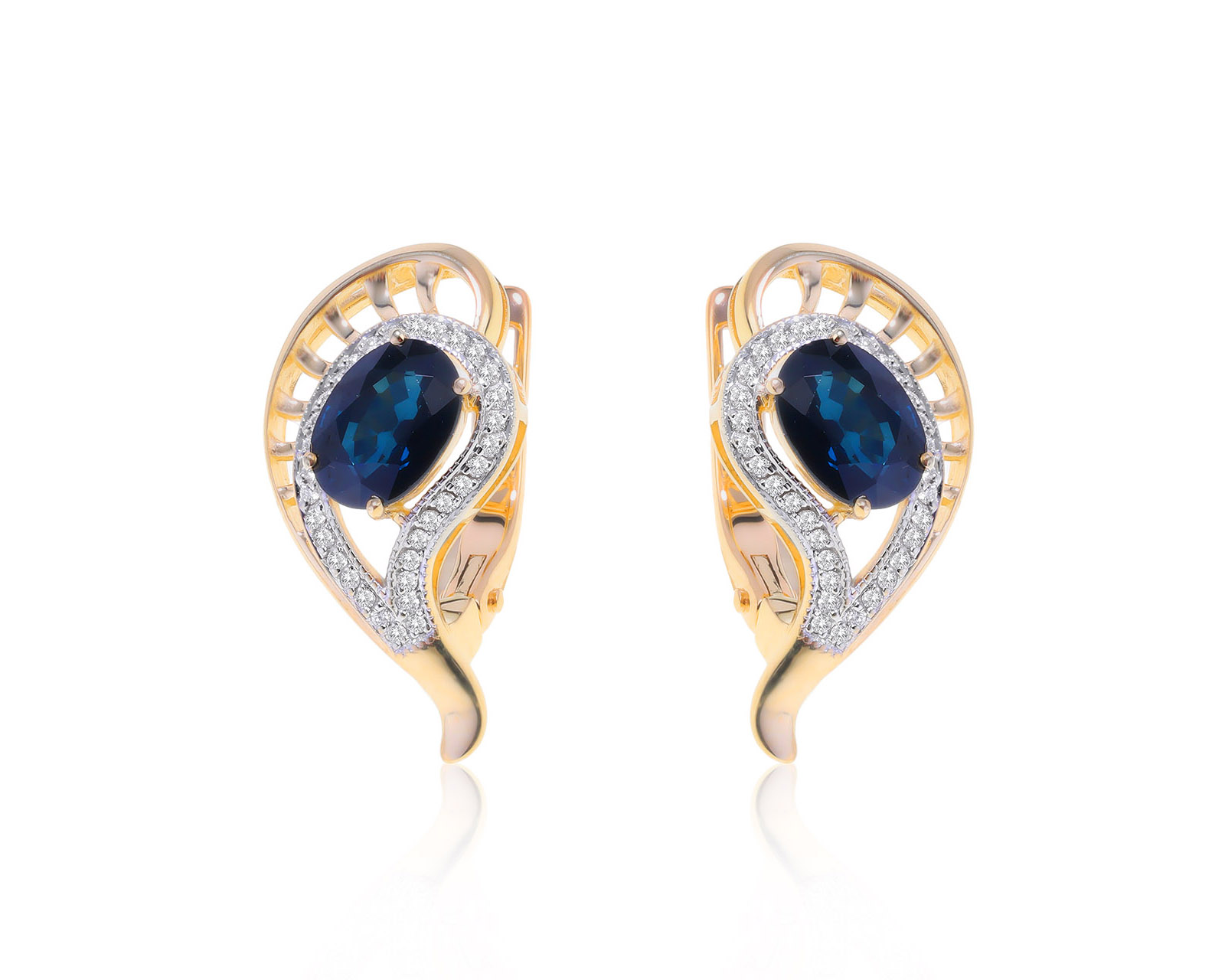 Нарядные золотые серьги с сапфирами 1.94ct