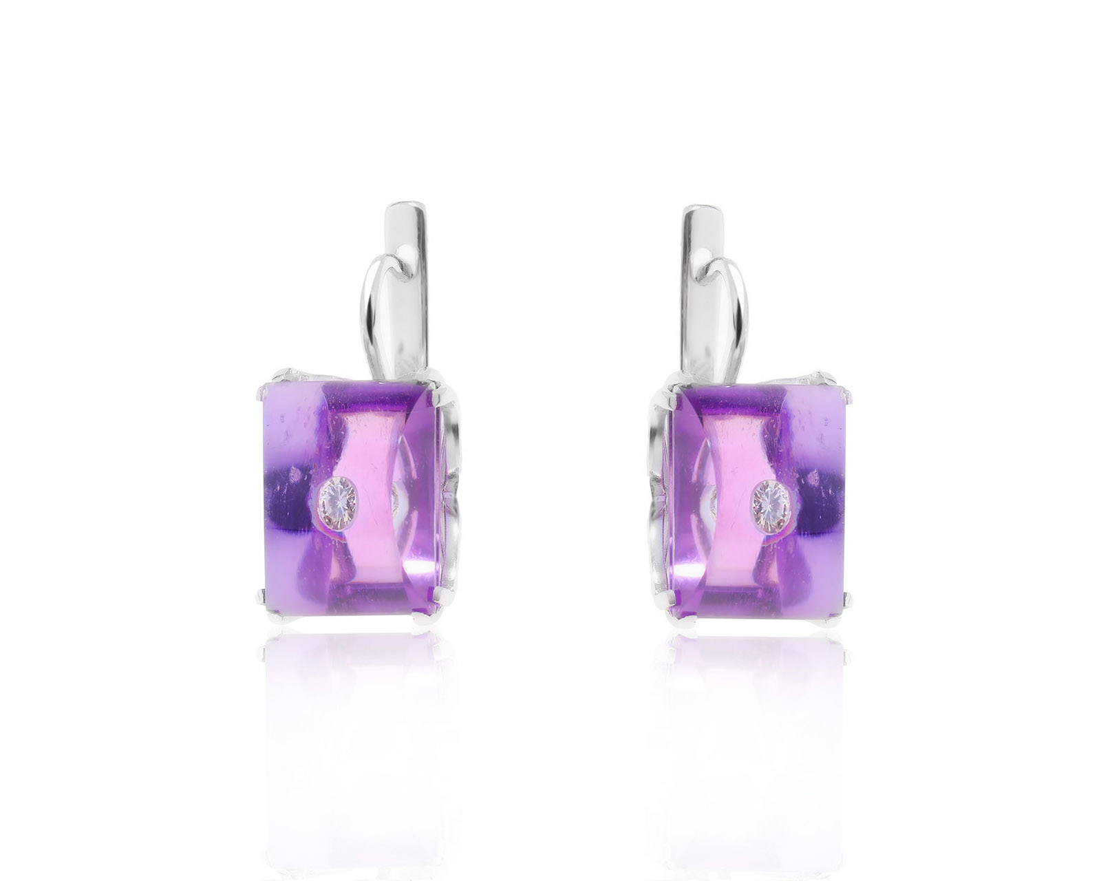 Изящные золотые серьги с аметистами 9.20ct