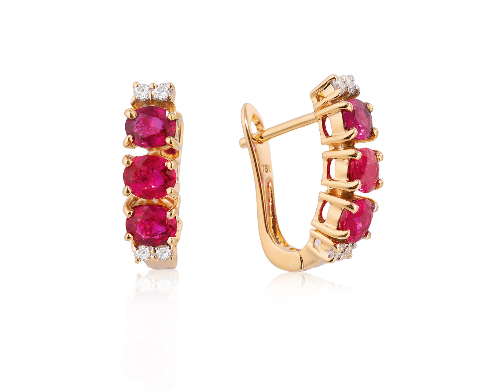 Золотые серьги с рубинами 1.44ct и бриллиантами 0.10ct