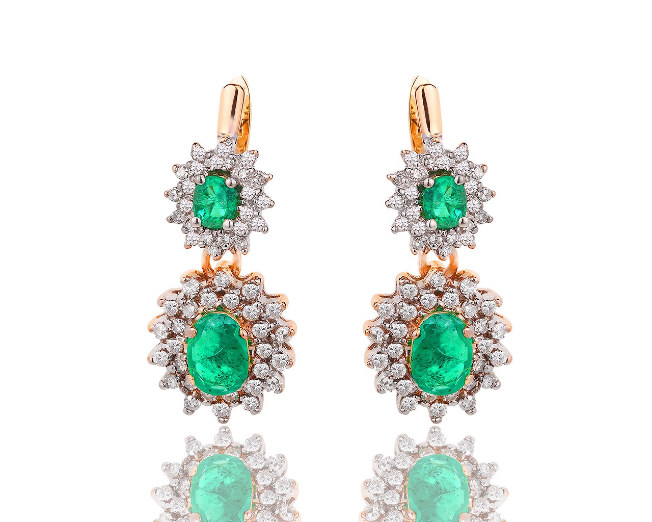 Золотые серьги с бриллиантами 1.40ct и изумрудами 2.70ct 150818/8