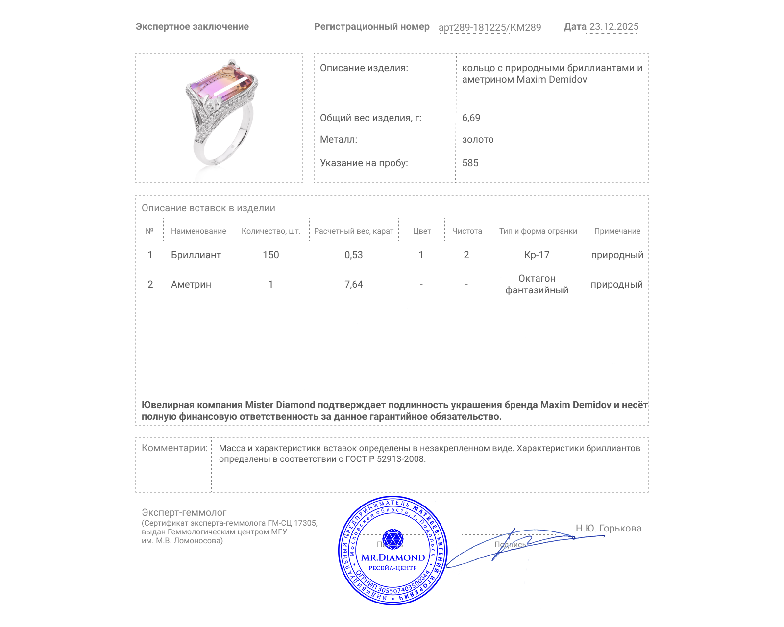 Оригинальное золотое кольцо с аметрином 7.64ct Maxim Demidov