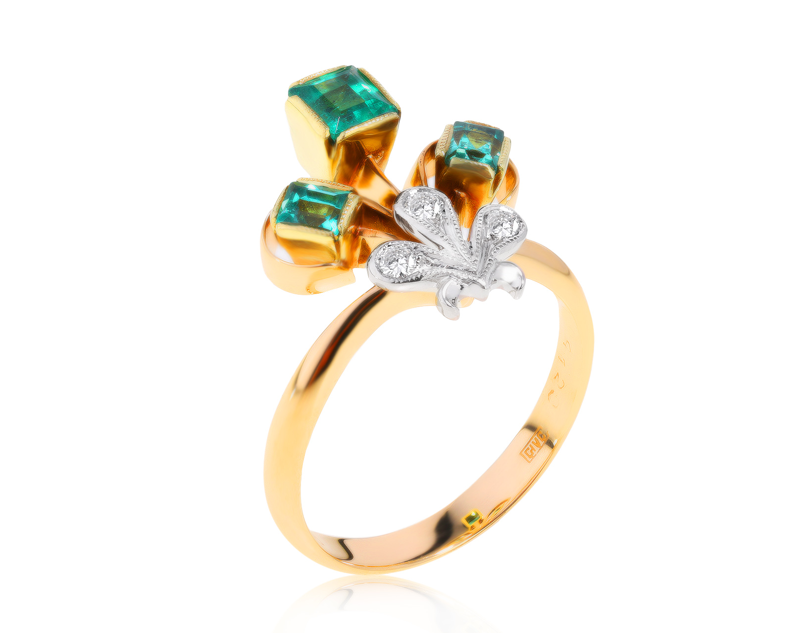 Нарядное золотое кольцо с изумрудами 0.82ct СССР 271121/4