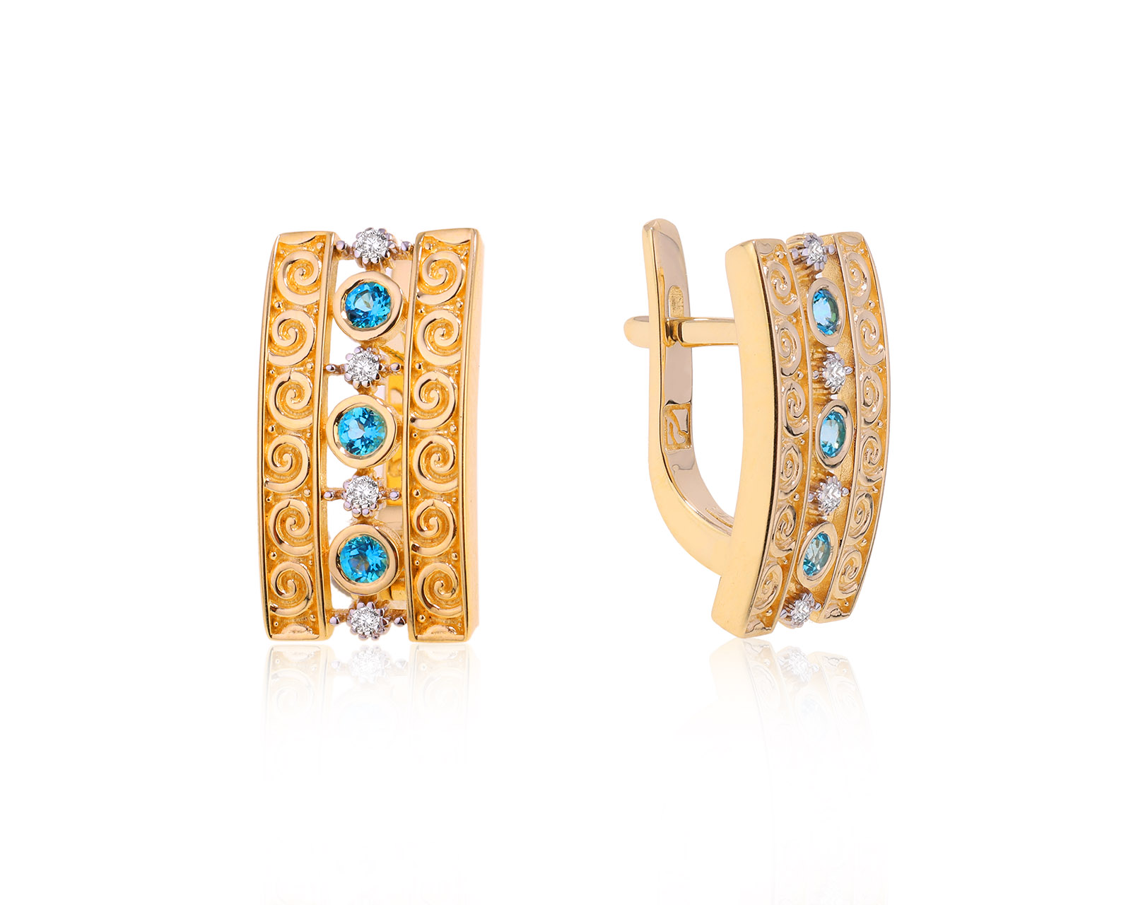 Золотые серьги с топазами 0.30ct и бриллиантами 0.08ct