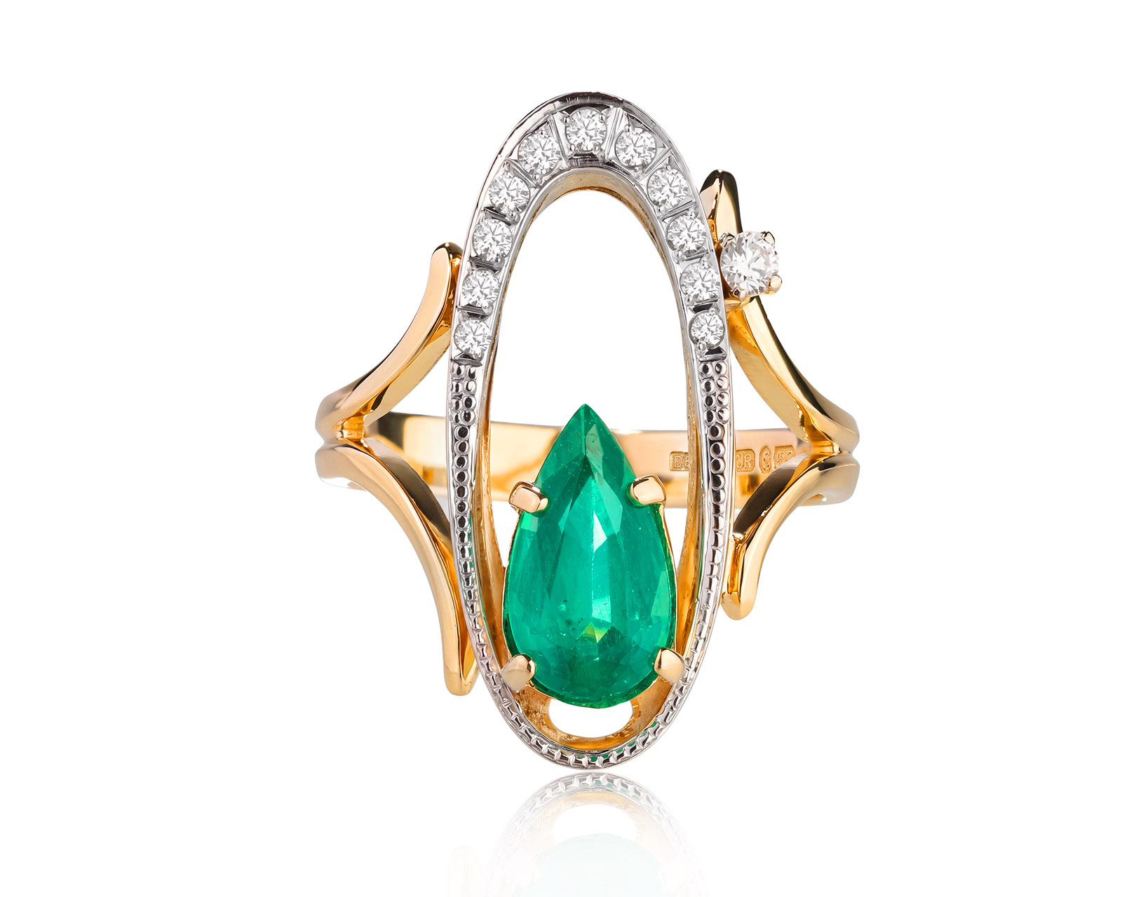 Золотое кольцо с изумрудом 1.43ct и бриллиантами 0.16ct