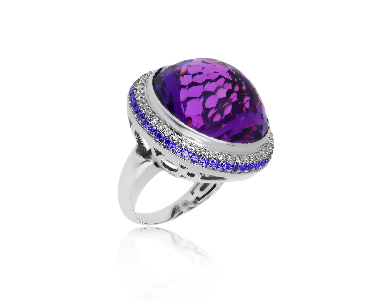 Королевское золотое кольцо с аметистами 13.67ct 150120/5