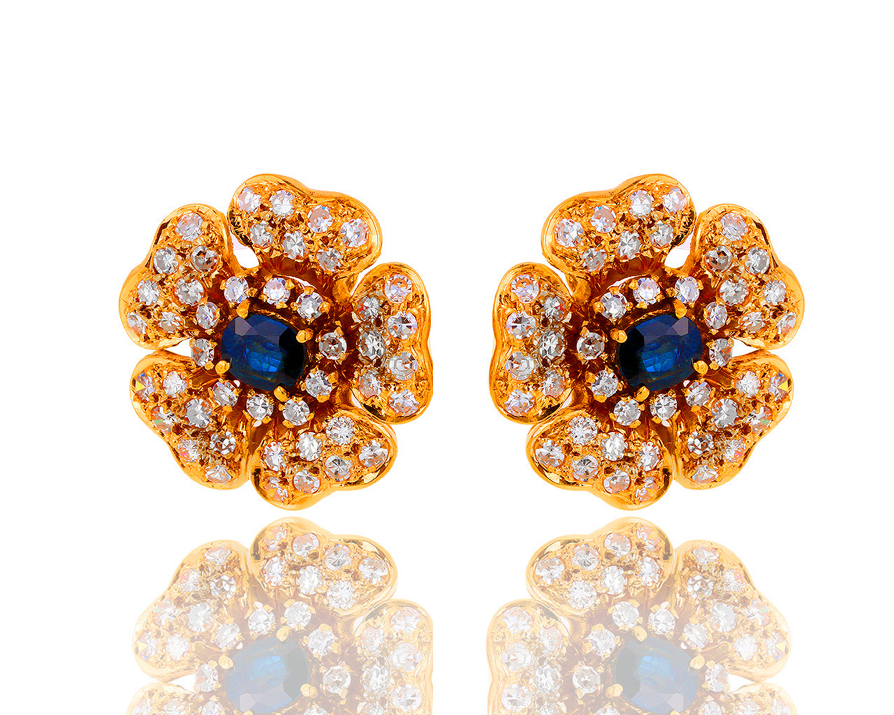 Идеальные золотые серьги с сапфирами 1.37ct и бриллиантами 2.66ct 130719/2