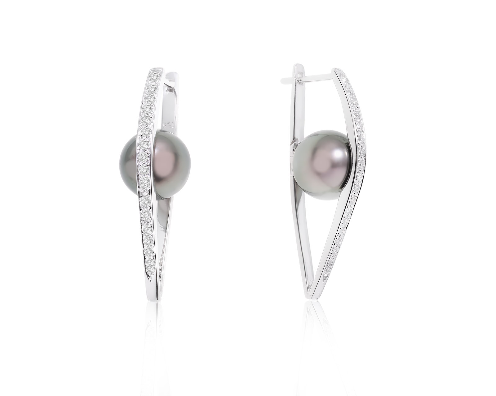 Золотые серьги с жемчугом 10.00 мм и бриллиантами 0.54ct 150324/2