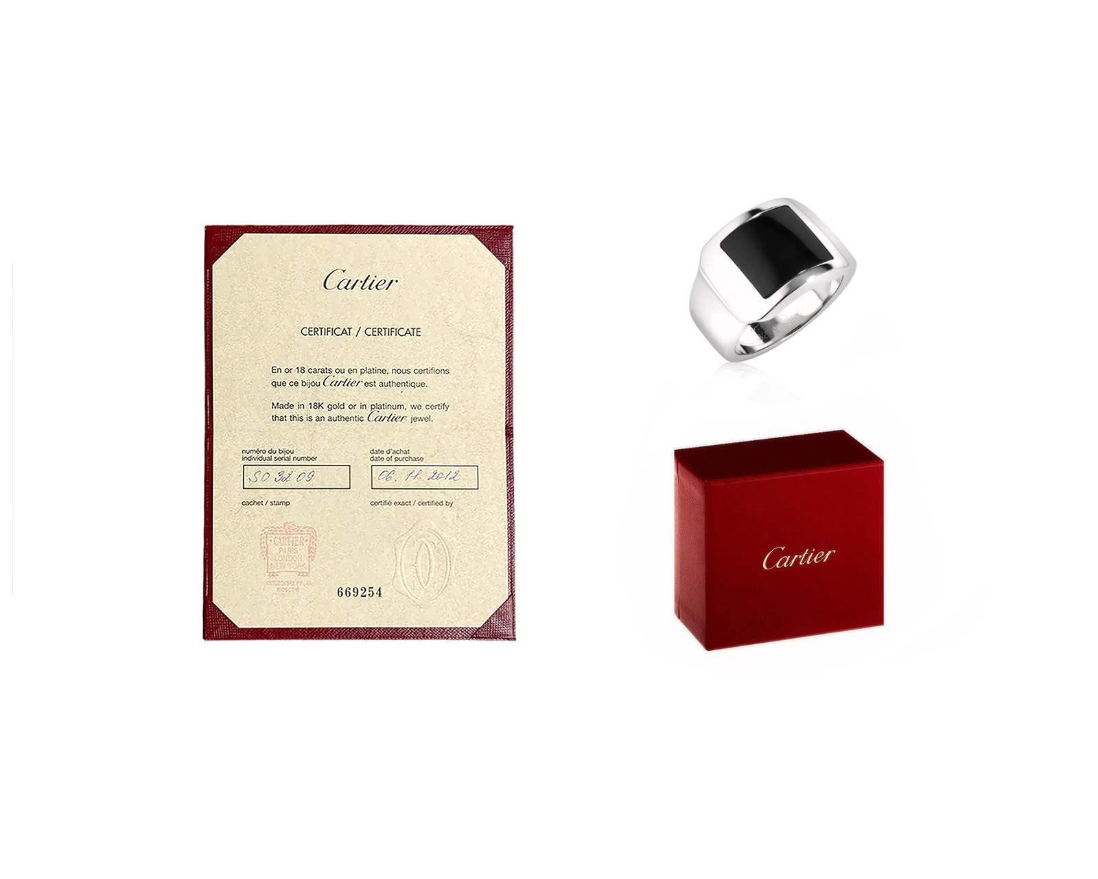 Оригинальное золотое кольцо с черным ониксом 4.25ct Cartier Santos