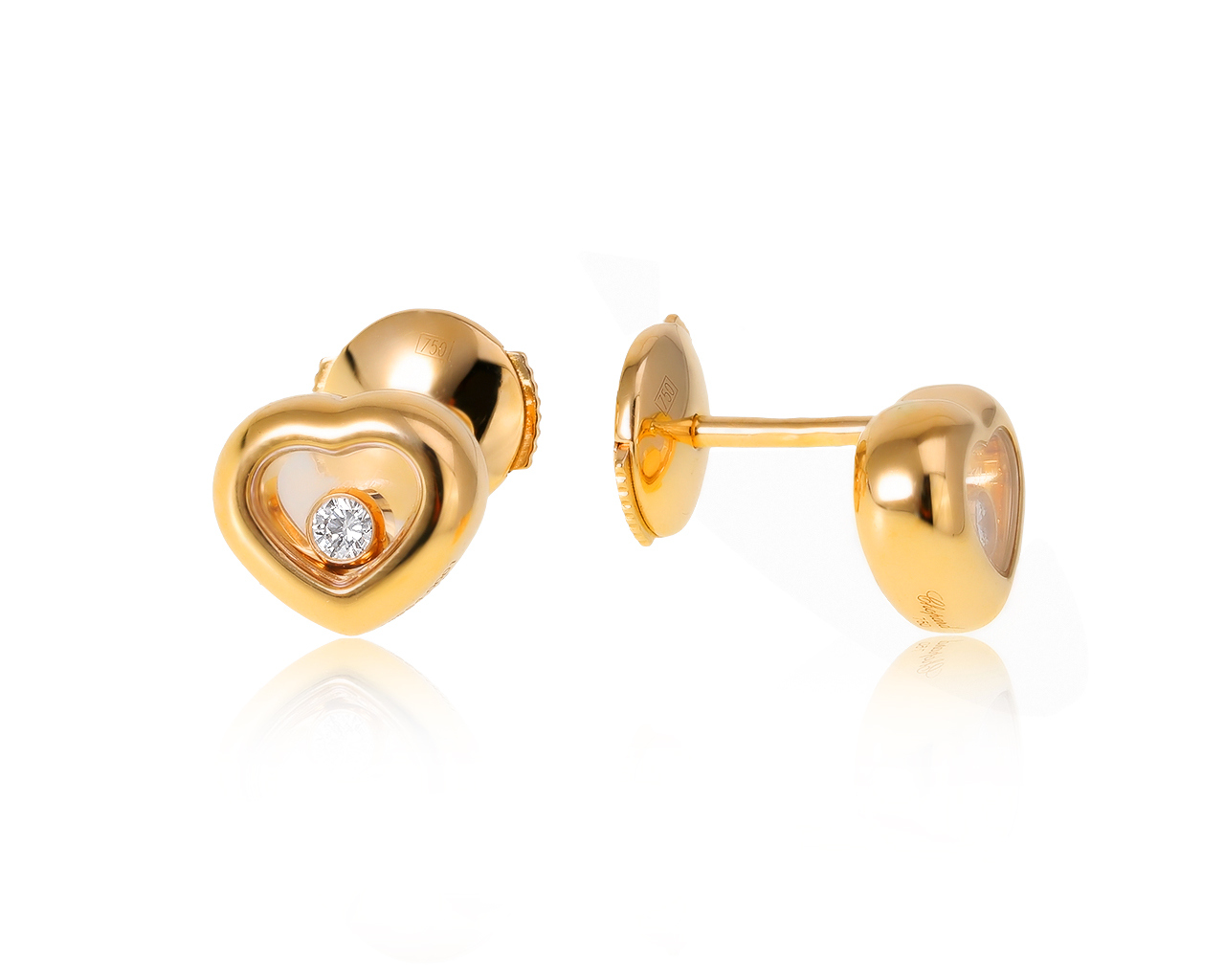 Оригинальные золотые серьги с бриллиантами 0.10ct Chopard Happy Diamond