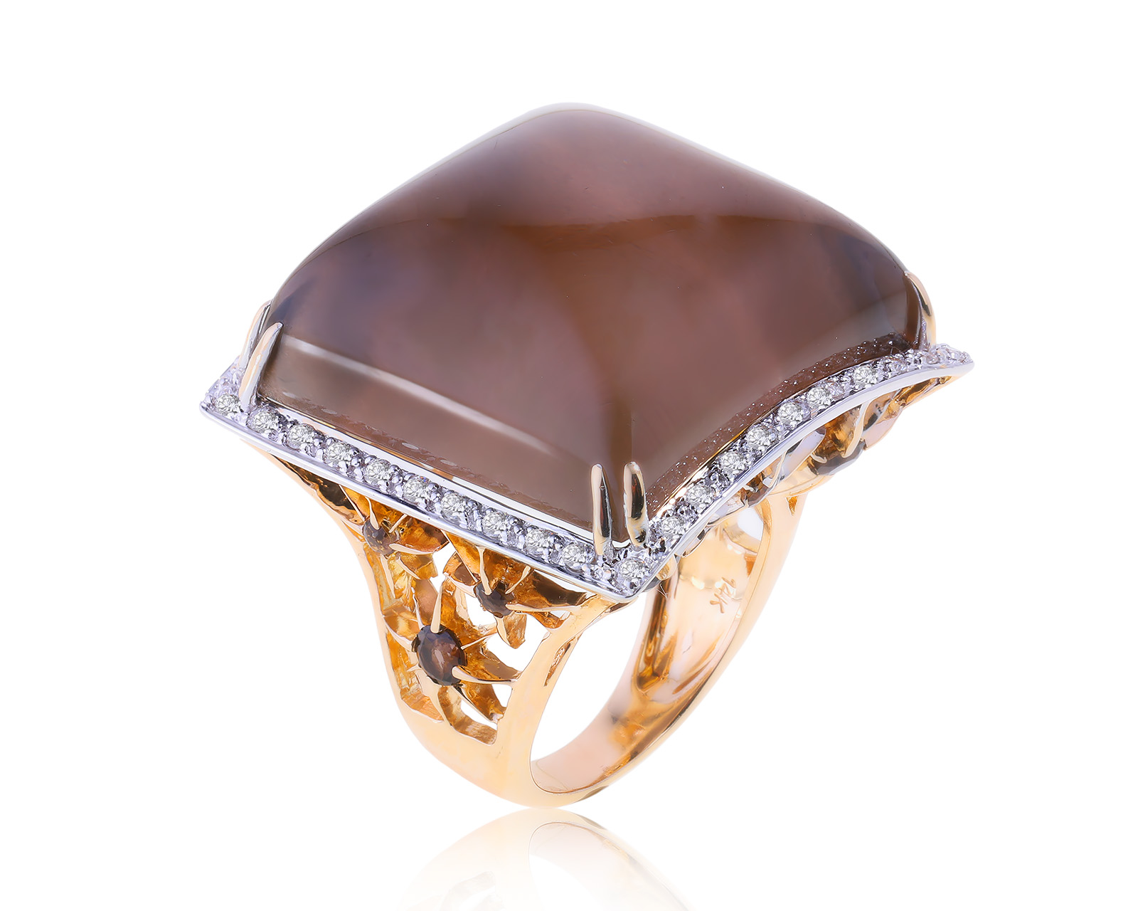 Золотое кольцо с дымчатым кварцем 66.00ct 180623/6
