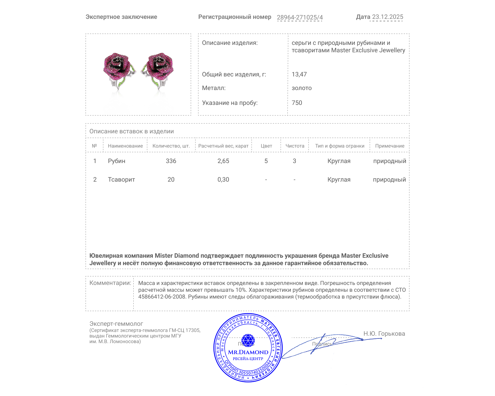 Оригинальные золотые серьги с рубинами 2.65ct Master Exclusive Jewellery