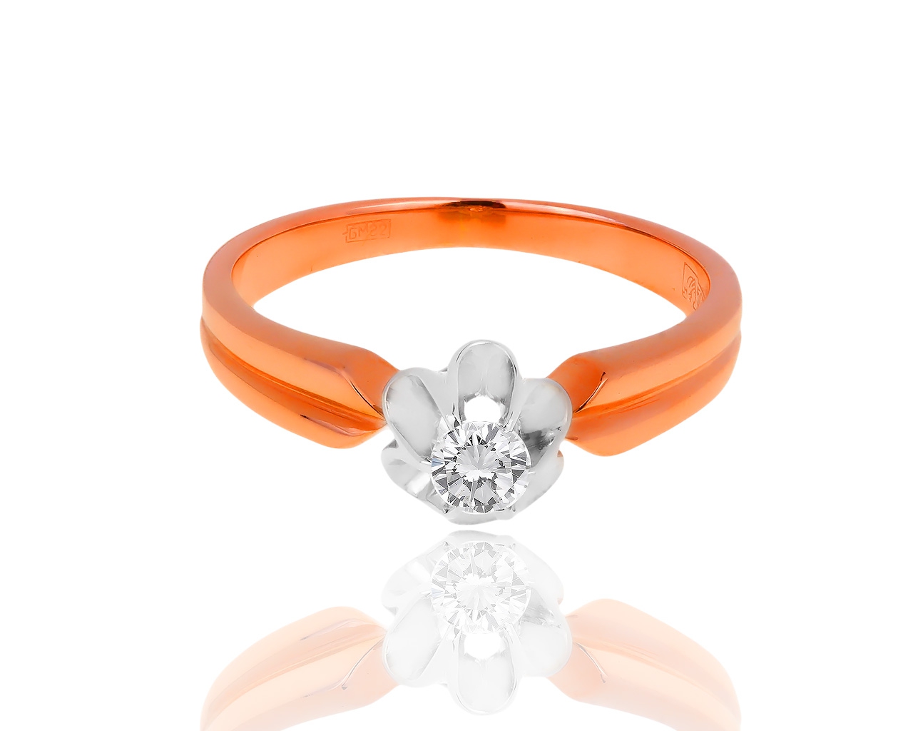 Классическое золотое кольцо с бриллиантом 0.15ct 110417/2