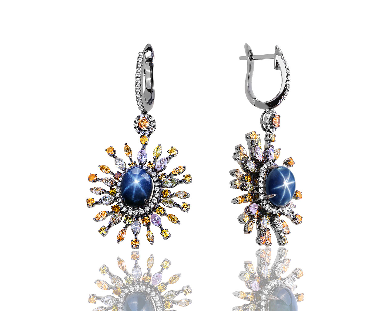 Золотые серьги с бриллиантами 6.29ct и сапфирами 10.42ct 050818/19