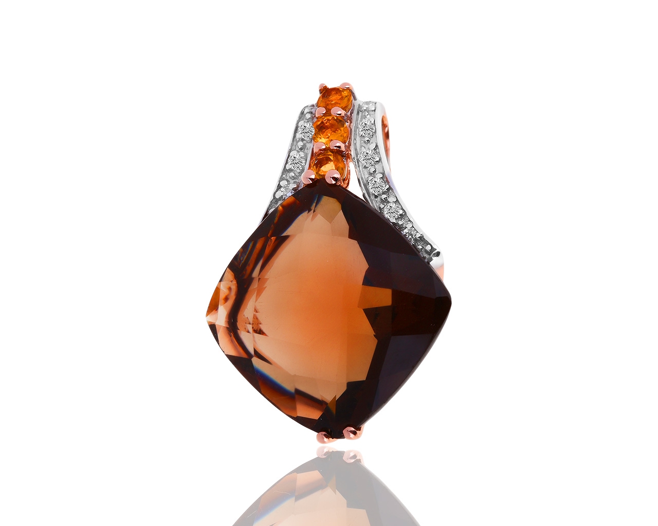 Золотая подвеска с дымчатым кварцем и бриллиантами 0.10ct 110119/1